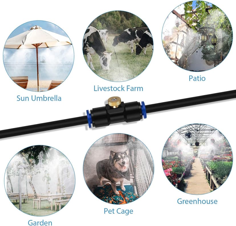 lifeegrn Misting Cooling System, Outdoor Misting System for Patio, 40 FT Misting Line+10 Mist Nozzles+3/4" Brass Adapter,Outdoor Mister System for Patio Garden Trampoline Greenhouse