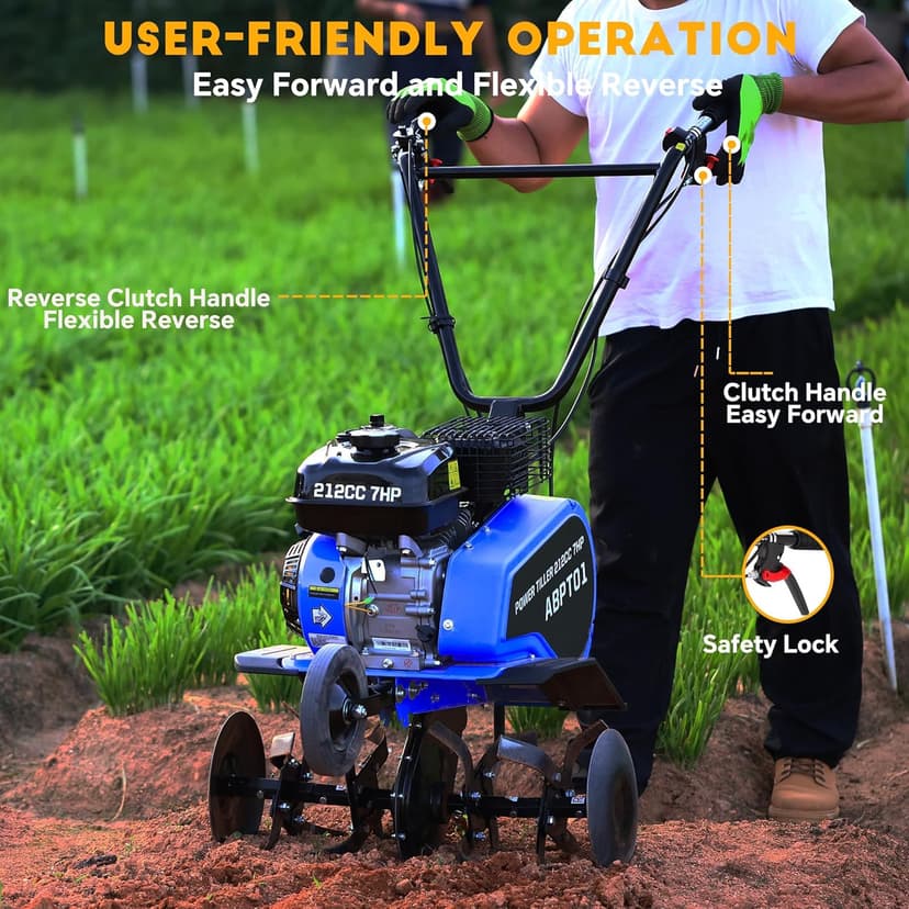 Rear Tine Tiller– 7HP 212CC 4-Cycle Gas Engine, 22" Adjustable Width, Heavy Duty High Carbon Steel Tines, Instant Reverse, Tiller for Gardening, New Ground Breaking & Deep Soil Cultivation