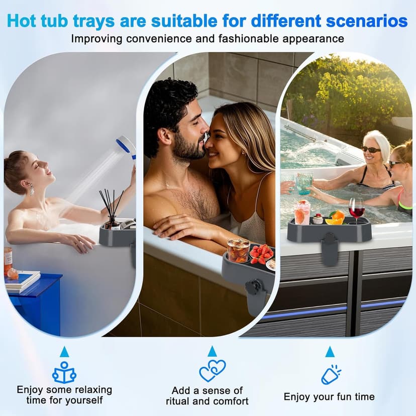 Hot Tub Tray, Adjustable Spa Table Tray with 2 Cup Holders, Spa with Wall Thickness of 2'' to 7.5'', Nonslip Heavy-Duty Shelf for Aboveground Bathtub, Spa Accessory