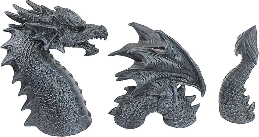 Design Toscano The Dragon of Falkenberg Castle Moat Lawn Garden Statue, 28 Inch Long, 14 Inch Tall, Cast Stone Resin, Gray Stone Finish