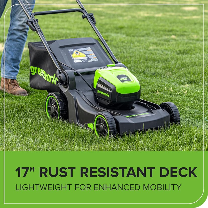Greenworks 60V 17" Brushless (Push) Lawn Mower, 4.0Ah Battery and 3A Charger