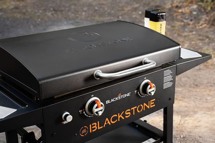 BLACKSTONE 1883 Original 28” Griddle with Integrated Protective Hood and Counter Height Side Shelves, Powder Coated Steel, Black