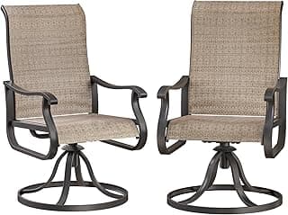 Patio Swivel Chairs Set of 2, Outdoor Dining Chairs with High Back, All-Weather Swivel Rocker Chair for Lawn, Porch or Garden (Brown)