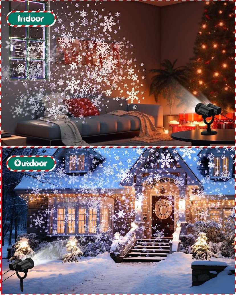 Christmas Projector Lights Outdoor, Clearer Snowflake Projector Lights IP65 Waterproof, LED Rotating Snowfall Decor Lamp for Xmas Holiday Wedding Indoor Party New Year Garden Decorations