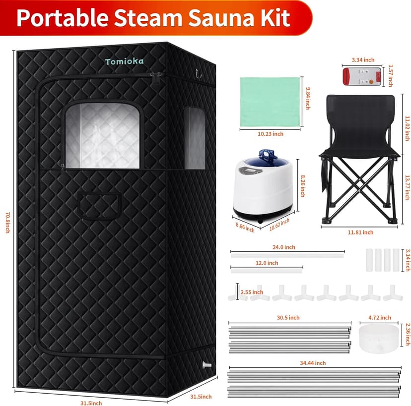 Sauna Box, Portable Steam Sauna for Body Relaxation, Portable Sauna for Home, Personal SPA Steam Sauna with 3L /1500W Steamer, 9 Levels Temp Control, Full Body Sauna Tent for Spa,Indoor,Outdoor