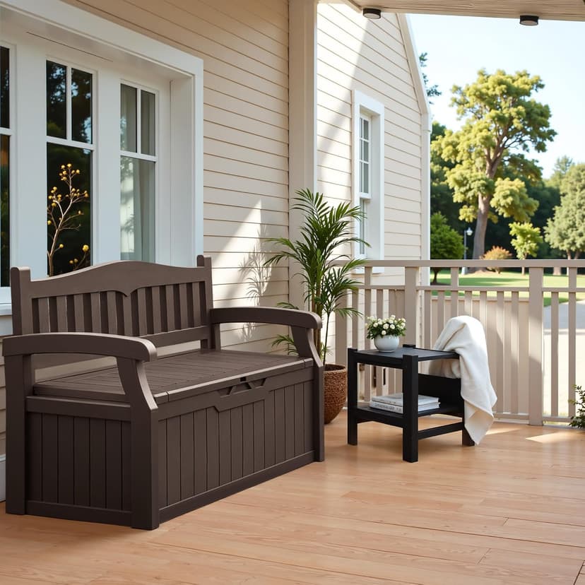 Flamaker 80 Gallon Storage Bench Outdoor Indoor, Durable All-Weather Seating with Hidden Storage, Lockable Deck Box for Garden, Patio, Poolside (Brown)