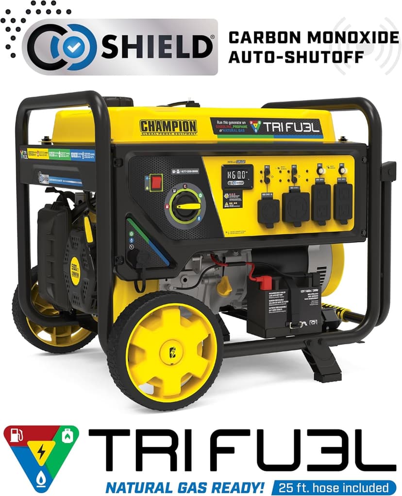 Champion Power Equipment 12,500-Watt Electric Start Tri Fuel Home Backup Portable Generator with CO Shield