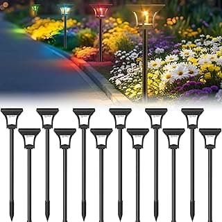CINOTON 12 Pack RGBCW Solar Pathway Outdoor Lights, 3 Lighting Modes Solar LED Garden Lights, IP65 Waterproof Outside Solar Powered Landscape Lighting for Planter Lawn Pool Balcony RGB/Warm/Cold White