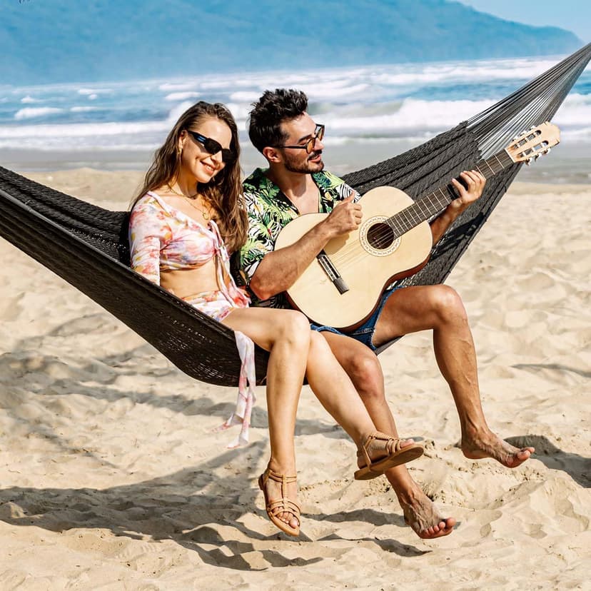 Lazy Daze Hammocks10.5 FT Handwoven Mayan Family Hammock with Portabl Carry Bag and for Outside Outdoor Patio Backyard Poolside, 550 LBS Weight Capacity,Gray