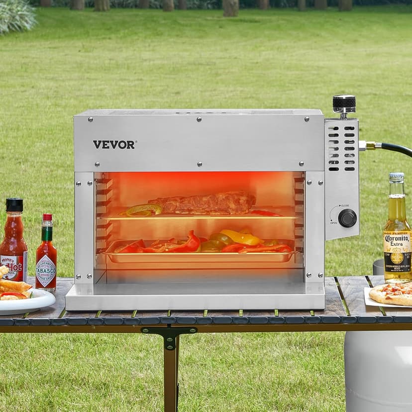 VEVOR Propane Steak Grill, Portable Propane Steak Cooker, 1500°F Stainless Steel Barbecue Infrared Grill with 6-Tier Adjustable Rack, Steak Cooker Machine for BBQ, Toast, Grill, Outdoor Picnic