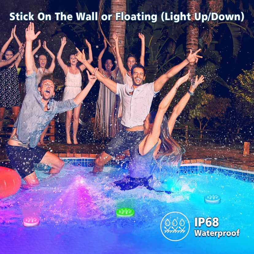 Pool Lights, Upgraded Rechargeable Submersible LED Lights with Remote IP68 Waterproof 16 Colors Hot Tub Underwater Pool Lights for Above Ground Inground Pool, Bath, Party, Vase 2 Pack