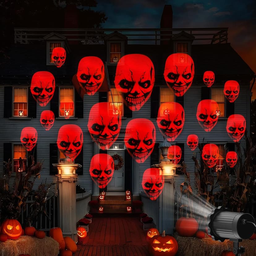 Outdoor Indoor Halloween Projector - 3D Dynamic Red Skull Decor Lights, Waterproof for Windows, Walls & Roofs