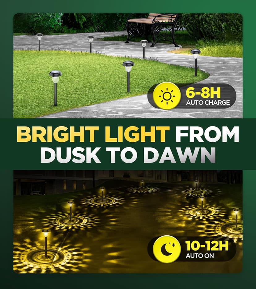 Super Bright Solar Lights Outdoor Waterproof 10 Pack, from Dusk to Dawn Up to 12H Solar Light for Outside, Auto On/Off Solar Powered Garden Pathway Lights, Yard Landscape Lighting