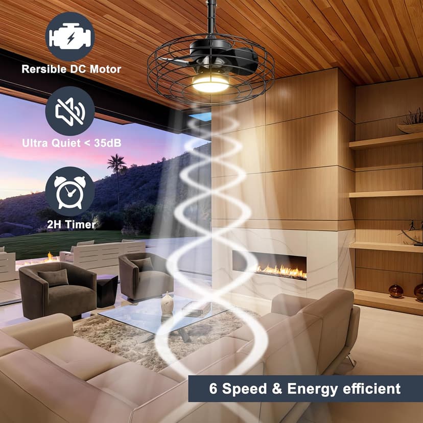 Outdoor Ceiling Fans with Light for Patios, 20'' Wet Rated Gazebo Fan Remote&APP Control, Dimmable Hanging Fan with Plug in Cord for Pergola, Black