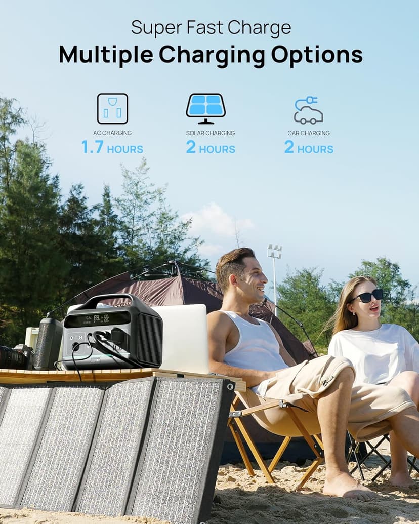 300W (Surge 600W) Solar Generator Portable Power Station LiFePO4 Battery, 204.8Wh(64000mAh) Portable Charger with Foldable 30W Solar Panel, AC&DC Outlets, for Camping Home Use RV Outdoor Adventure