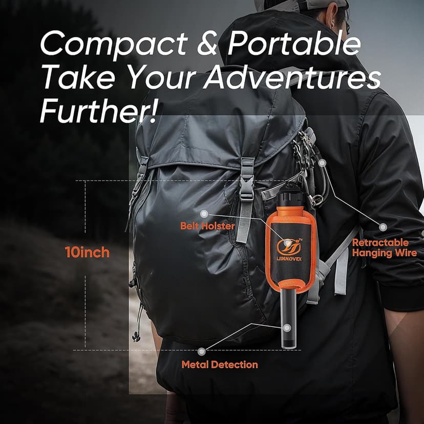Rechargeable Metal Detector Pinpointer with 1300mAh Battery – IP68 Waterproof Handheld Probe – 360° High Sensitivity Detection Wand – Treasure Hunting Tool for Adults, Kids, Beach and Soil