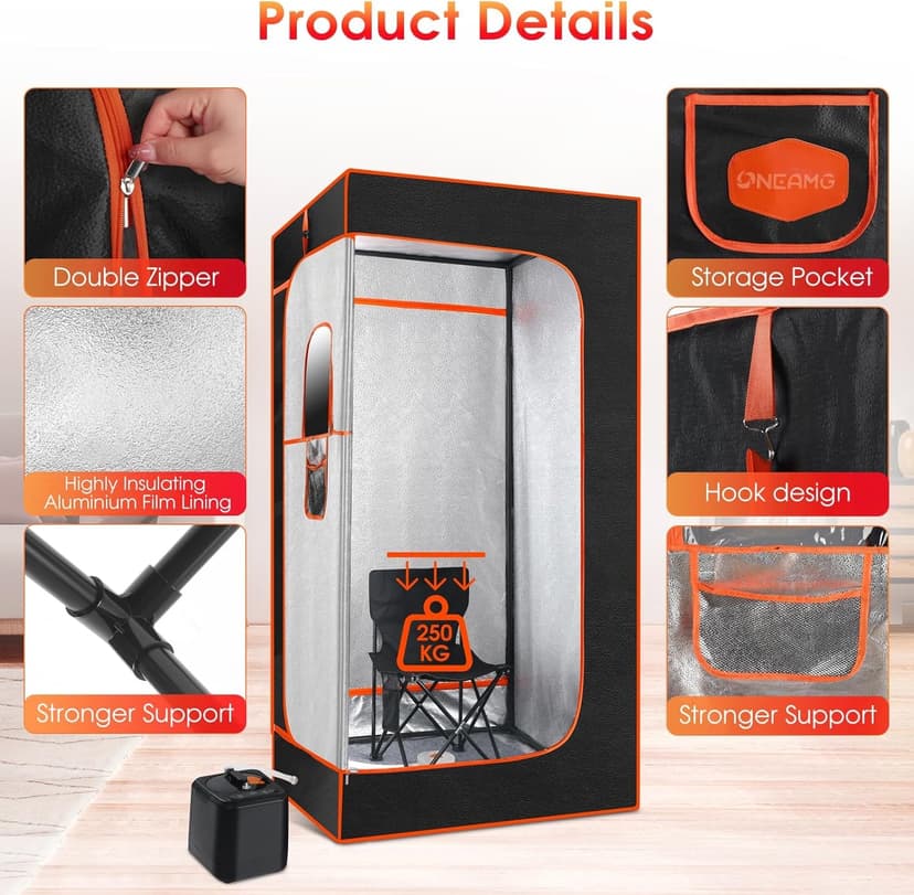 Portable Sauna Box for Home With 3L 1000W Steamer, Remote Control, Folding Chair - Steam Tent for Gym, Yoga, Pilates, Hot Tub