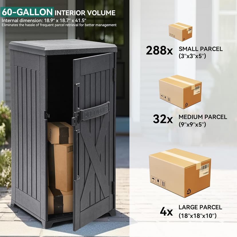 YITAHOME 60 Gallon Large Package Delivery and Storage Box, Double-Wall Resin Outdoor Package Delivery and Waterproof Deck Box for Porch, Curbside, 8.5 Cubic feet, Gray