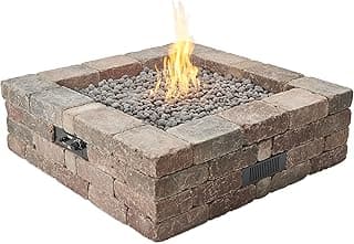 Outdoor GreatRoom Co Propane Fire Pit Kit - 51 Inch Square Bronson DIY Bonfire Gas Fire Pits for Outside Patio - Includes 64 Stone Paver Blocks, 42" Firepit Burner, Tumbled Lava Rock, 105,000 BTU