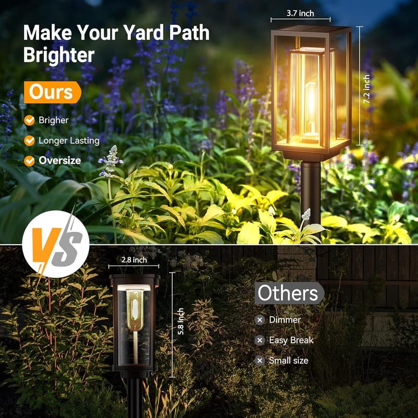 Bright Solar Pathway Lights Outdoor, Large Panel Solar Lights Waterproof, Auto On/Off, Over 12 Hours Runtime, Garden Light, Lighting for Path Yard Walkway Driveway Decor, 4 Pack