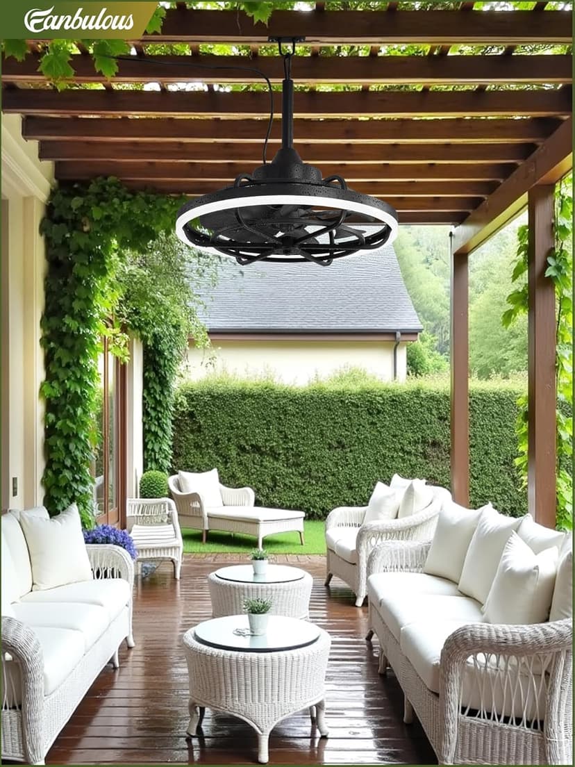 Outdoor Ceiling Fans with Light for Patios, 20" Weatherproof Plug in Ceiling Fan, Gazebo Fan Remote&APP Control, 3CCT Dimmable,Caged Ceiling Fan with Hanging Hook for Porch, Pergola,Canopy