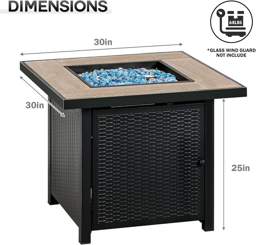 BALI OUTDOORS 50000 BTU Propane Fire Pit for Outdoor, 30 in Fire Pit Table Outdoor, Square Firepits for Outside Backyard, Patio
