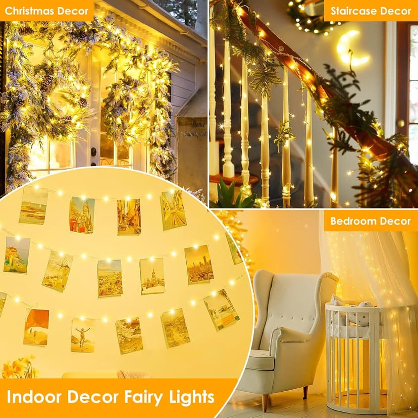 66Ft 200 LED Fairy Lights Plug in, Waterproof String Lights Outdoor & Indoor 8 Modes Christmas Light Bedroom Decor, Timer Twinkle Lights for Girl's Room Garden Party Christmas Decorations (Warm White)