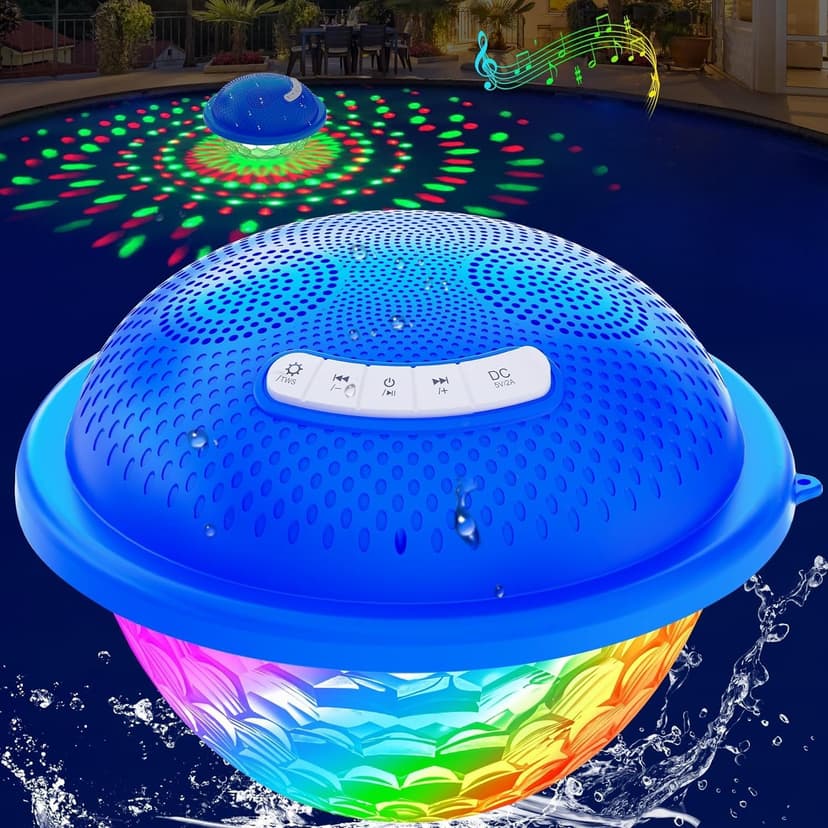KingSom Bluetooth Pool Speaker,Floating Pool Speaker with Colorful Lights,Hot Tub Speakers IP68 Waterproof pool Speakers,16W Loud Stereo Sound Bluetooth speaker,TWS Pairing Floating speakers for Pools