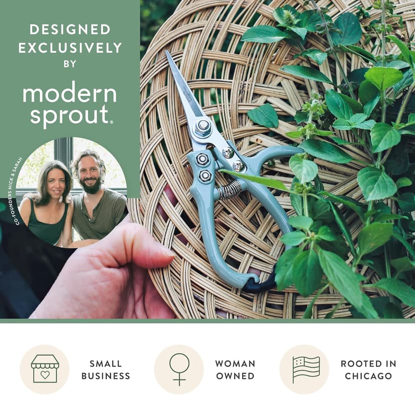 Modern Sprout Pruning Shears for Gardening, Herb Snips, Flower Cutting Scissors, Indoor Plant Shears, Lightweight, Ergonomic, Carbon Steel Blade, Easy-Lock Safety, Aesthetic (Ocean)