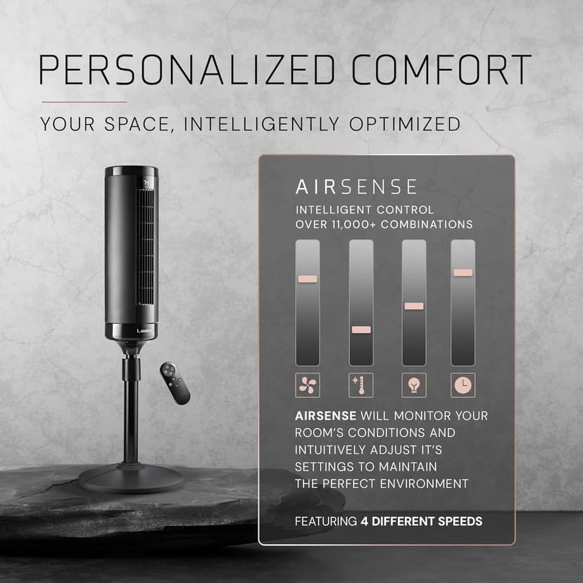 LASKO Elevation 42”-54” Adjustable Height Pedestal Tower Fans for Home, 31 ft/s Airflow, Quiet 28 dB on Low, 90° Oscillation, 12 Hour Timer, Remote Control, Black, EST100