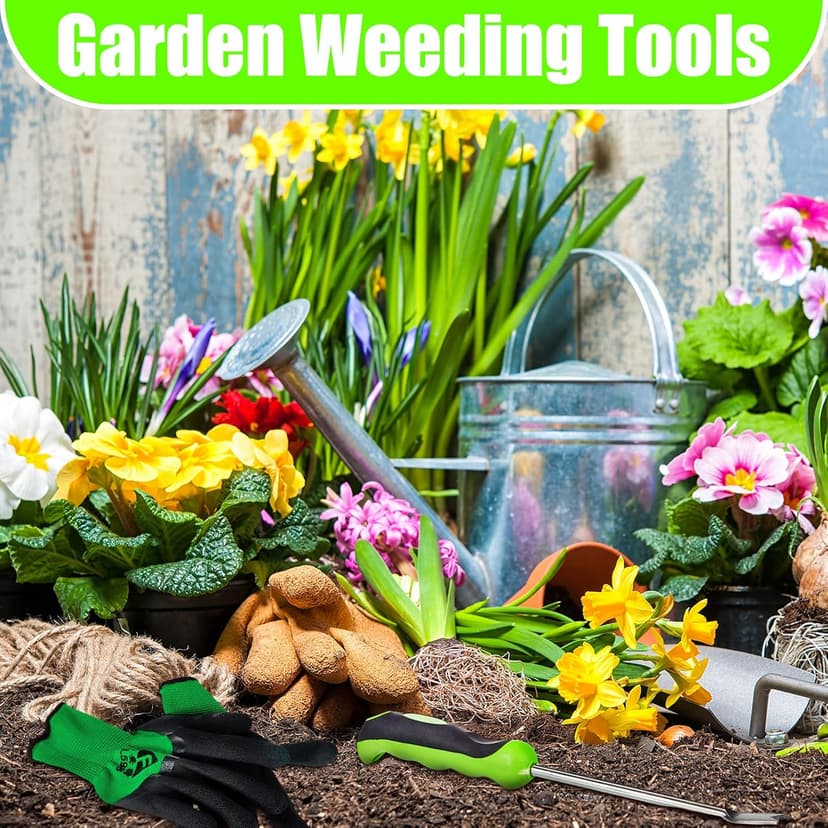 Dandelion Weed Puller Tool Garden Hand Weeder Remover Tool with Ergonomic Handle Stainless Steel with Gloves for Garden Planting, Flower and Vegetable Care in Patio Lawn Yard