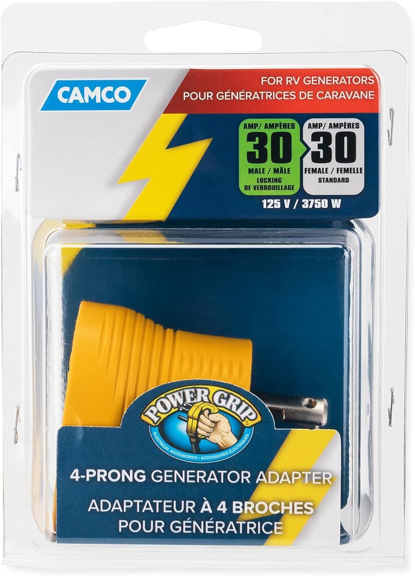 Camco 55338 PowerGrip 30 Amp 4-Prong Generator Adapter, Yellow