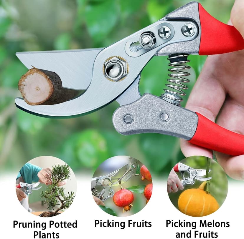 Kynup Pruning Shears, Gardening Pruners Scissors, Professional Bypass Hand Shears Heavy Duty, Pruners for Gardening, Garden Clippers, Hedge Shears, Garden Tools(Red)