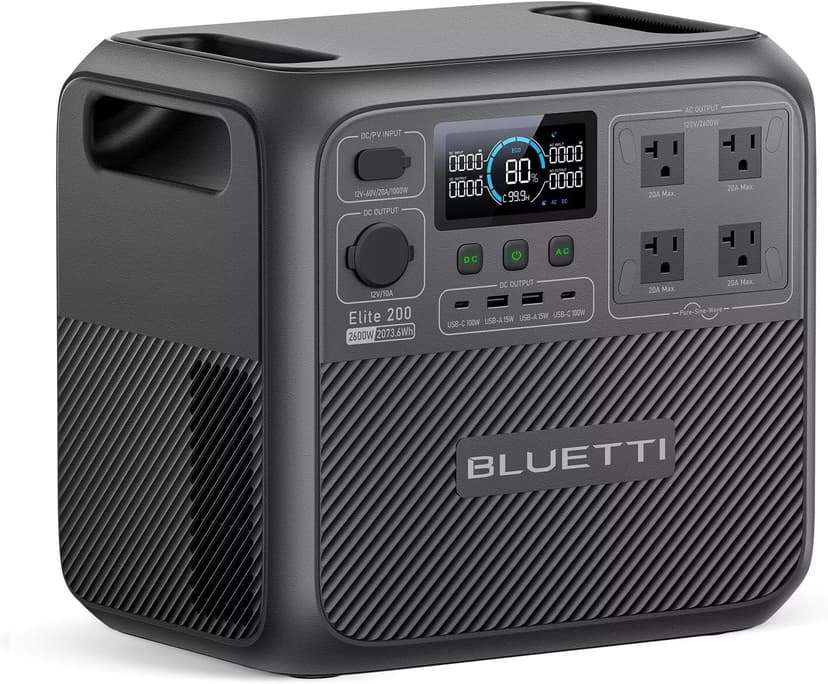 BLUETTI Solar Generator Elite 200 V2 (2025 New), 2,073.6Wh LFP Battery Backup w/ 4 2,600W AC Outlets (3,900W Power Lifting), 17-Year Lifespan, Portable Power Station for Camping, Off-grid