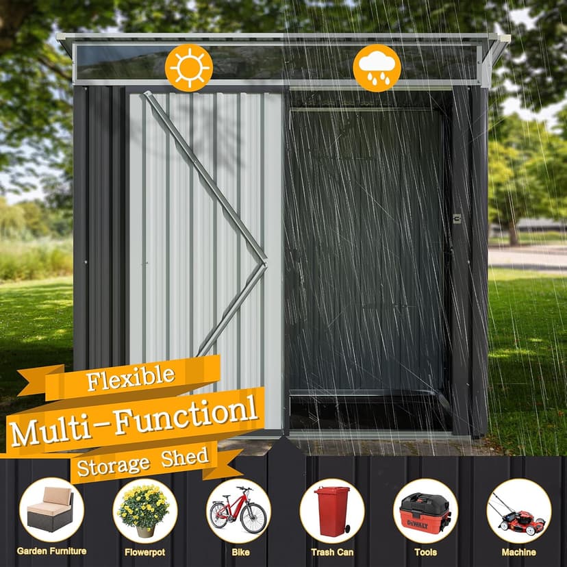 Shintenchi 6x4 FT Outdoor Storage Shed with Window, Outdoor Waterproof Storage Shed Metal Garden Shed with Lockable Single Door, Weather Resistant Tool Storage House Shed for Garden,Backyard,Drak Gray
