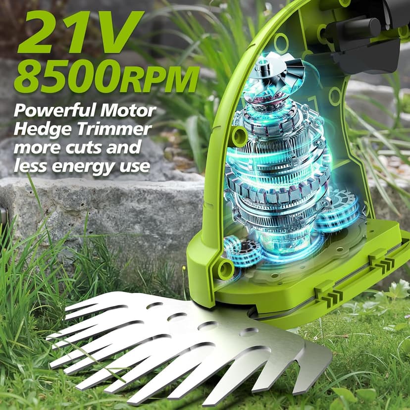 Cordless Hedge Trimmer & Grass Shears, 2 in 1 Electric Hedge Clippers/Grass Trimmer with 2 Pcs Battery and Charger Included, Hand Grass Cutter Bush Trimmer, 21V Hedge Shears for Gardening, Lawn, Yard