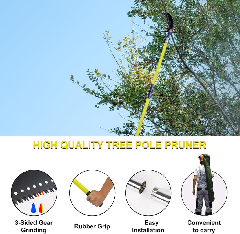 30 FT Manual Pole Saw for Tree Trimming, Extendable Tree Pruner with Sharp Steel Blade and Scissors for High Branches, Sturdy Design Ideal for Pruning Palms and Shrubs