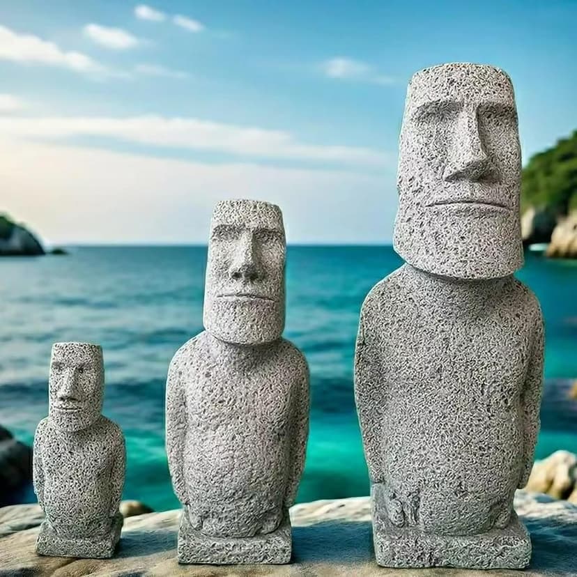 Easter Island Moai Statue - Stone Moai Figurine Decor for Home & Outdoor Garden - 3 (Large Size)