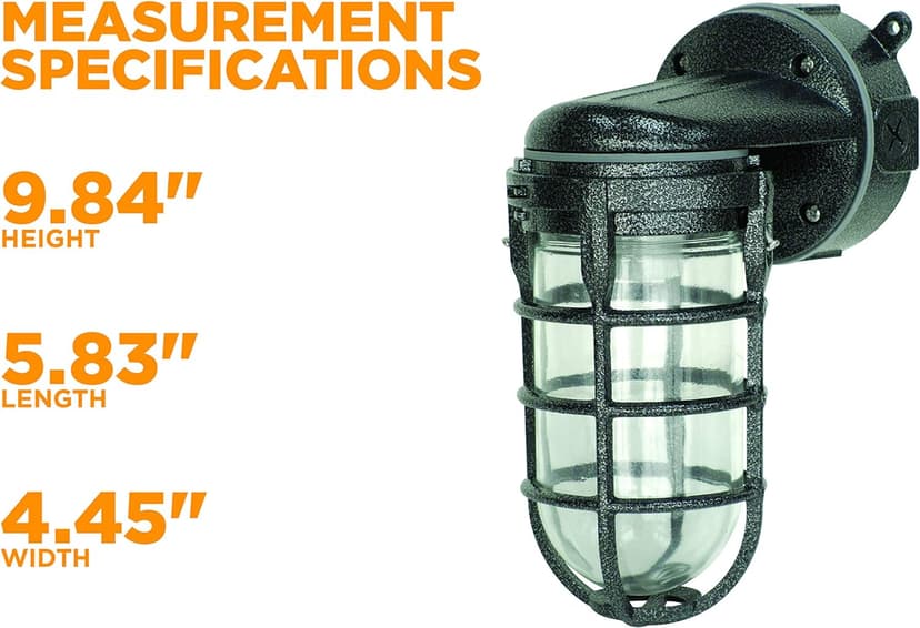 Woods L1707SVBLK Wall Mount Light in Hammered Black Finish Sturdy Die Cast Aluminum Cage; 100 Watt Incandescent; Industrial Design; Suitable for Indoor and Outdoor Use