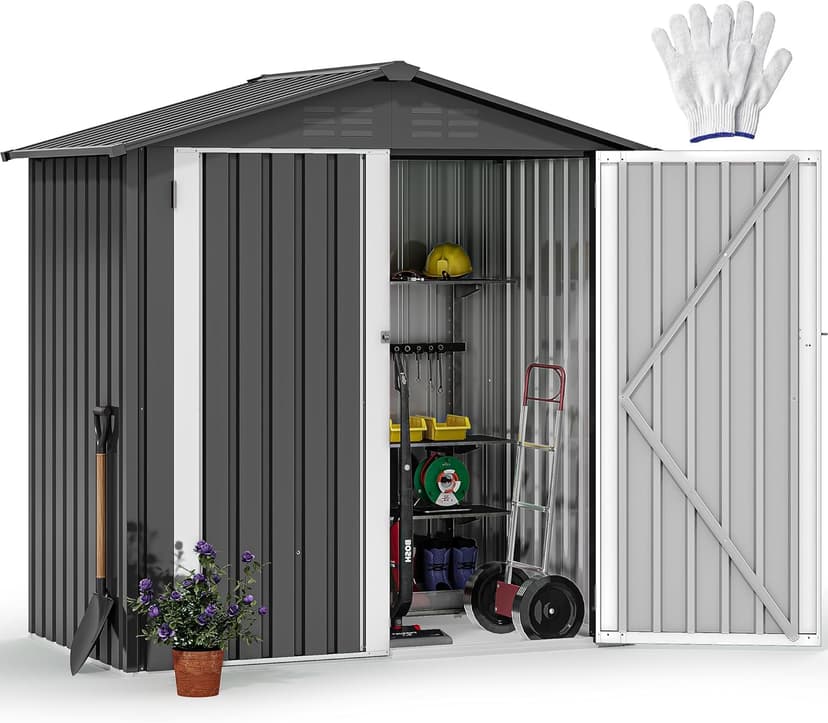 DWVO 6x4ft Outdoor Storage Shed, Weatherproof Tool Shed w/Locking Entry & Ventilation for Grass Cutter, Bike, Equipment, Courtyard, Garden (Dark Gray)