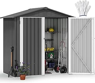 DWVO 6x4ft Storage Shed for Outdoors, Metal Sturdy Weatherproof Tool Locker with Secure Door and Ventilation for Equipment, Mowers, Bikes, Outdoor Spaces, Dark Gray