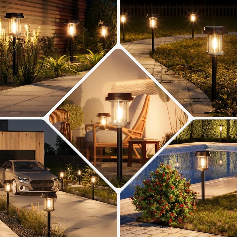 XMCOSY+ Solar Pathway Lights, Dual-Tone 20 LM Bright Solar Lights Outdoor Waterproof IP65, Metal Outdoor Light for Garden Path Yard Walkway Driveway (‎Black & Grey)