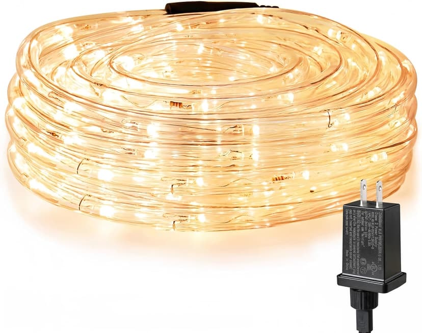 LE 33ft 240 LED Rope Lights Outdoor, Upgraded 2700K Warm White, 24 Volts Connectable, Classic 3/8 inch Clear Tube, Waterproof String Lights for Outside Patio Deck Railing Stair Fence Yard Landscape