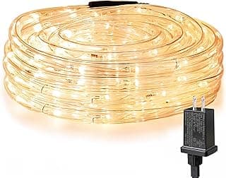 LE 33ft 240 LED Rope Lights Outdoor, Upgraded 2700K Warm White, 24 Volts Connectable, Classic 3/8 inch Clear Tube, Waterproof String Lights for Outside Patio Deck Railing Stair Fence Yard Landscape