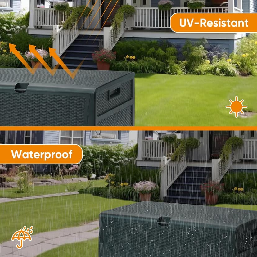 120 Gallon Resin Deck Box, Weatherproof Outdoor Storage Box for Patio, Garden, Pool, and Yard, Lockable Waterproof Bin for Tools, Cushions, and Accessories, Grey