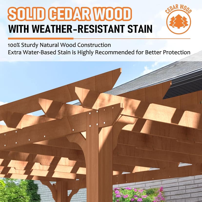 VEIKOU 12x20 FT Cedar Wood Pergola Kit with Snow Wind Support, Slatted for Patio, Backyard, Garden