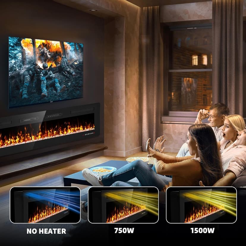 72” Recessed and Wall Mounted Fire Places Electric Fireplace Ultra Thin with Remote Control, Toucn Screen