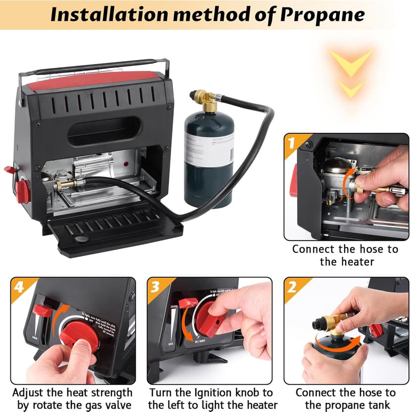 Dual Fuel Portable Outdoor Heater with self ignition, Fuel by Butane/Propane, 9000BTU, Tip-over|Low-Oxygen Safety Shutoff, Portable Camping Heater for Tents, Patio,Camping,Hiking,RV,Hunting