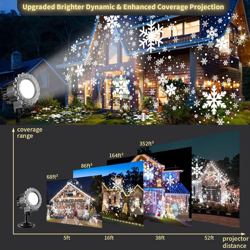 Christmas Snowflake Projector Lights, Indoor Outdoor Snowfall Projection High Definition LED Lighting Lamp, Waterproof Snow Fall Light Show for Holiday/Party/Garden/Yard/Patio/Landscape (9W)