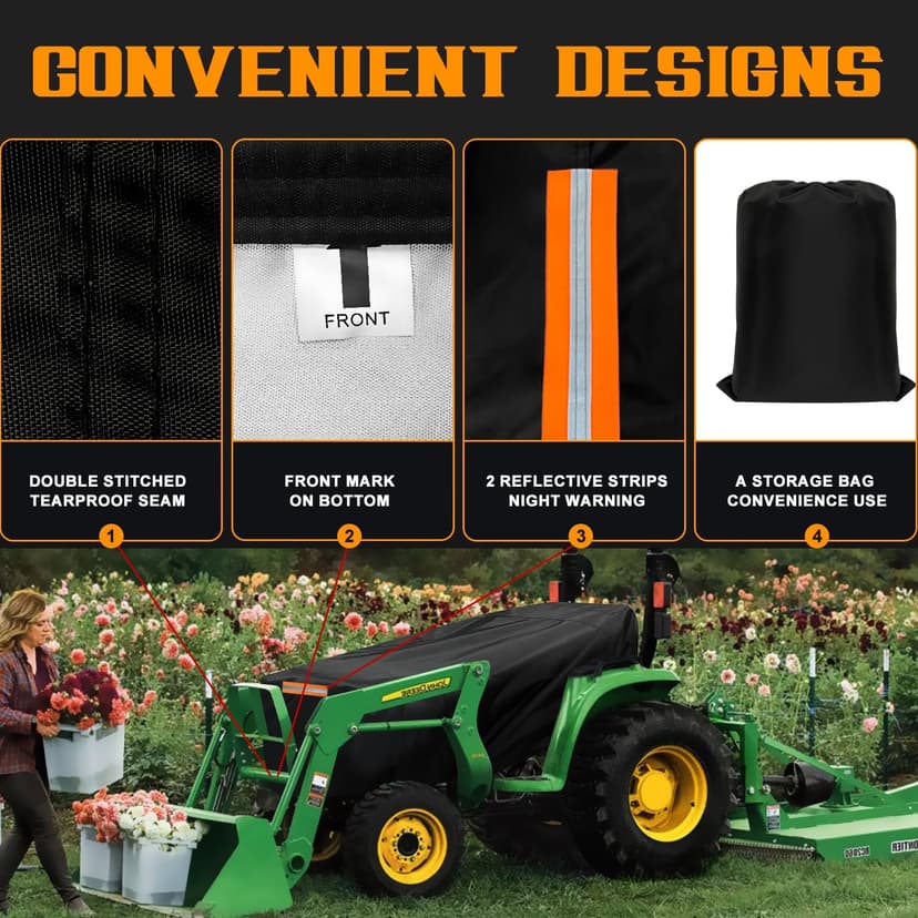 Compact Tractor Covers Waterproof Outdoor Heavy Duty,600 Polyester,Anti-UV Compact Utility Tractor Mower Cover Accessories,Compatible with John Deere, Kubota, Bobcat, Mahindra,Kioti,Tym,76"x24"x22"